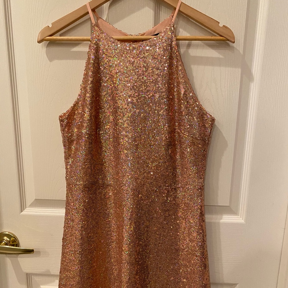 Bloomingdale’s Aqua Rose Gold Sequin Party Dress💃